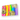 A colorful acrylic bookend featuring a rainbow design with gold accents on a white background.