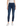 A pair of high-waisted blue denim jeans with a fringe hem, cropped style, and distressed details, paired with a white sneaker.