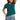 A female model wearing a short-sleeved emerald green crew neck t-shirt and blue jeans.