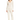 A woman wearing a cream-colored Eberjey pointelle pajama set with a v-neck henley top and matching mid-rise pants. The set features a decorative placket with corozo buttons and a lettuce edge hemline.