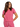 A woman wearing a pink sleeveless crew neck t-shirt with a drawstring at the waist.