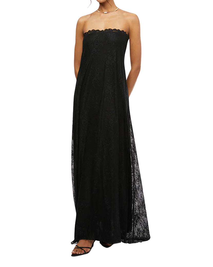 WEWOREWHAT Strapless Lace Black Maxi Dress WEWOREWHAT Strapless Lace Black Maxi Dress