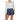 A woman wearing a white top with long sleeves and a sweetheart neckline, paired with blue and white checkered shorts. The image shows the front view of the clothing items without any additional accessories.
