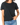 A woman wearing a black short-sleeved crew neck t-shirt and blue jeans.