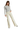 A female model wearing a heather grey long sleeve baby tee with ribbed detailing, paired with white pants.