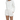 A female model wearing a white sweatshirt with pearl detailing and a matching pair of shorts.