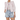 A light pink denim jacket with silver buttons and ruffle detailing, paired with blue denim shorts.