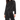 A woman wearing a black, long-sleeved top with a funnel neckline and high-waisted pants. The pants have raw hem detailing at the ankles.