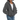 A woman wearing a grey sherpa zip up jacket with a hood.
