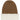 A beanie with a monochromatic color scheme, featuring a brown knit top and a white brim.