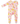 A pink baby footie with a citrus fruit print, including lemons and oranges, with ruffle detailing and a zipper at the bottom.
