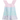 A toddler dress with pink, blue and purple wide stripes, with ruffle sleeves
