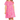 A pink kids' dress with a mermaid design featuring various cartoon-style mermaids in different shades of pink and purple.