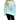 A child wearing a aqua blue long-sleeve raglan shirt with a 'love' print and multicolored stripes.