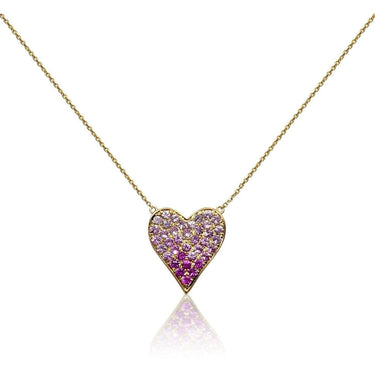 Alef Bet Ombré Pink Sapphire Heart YG Necklace