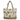 An oversized beaded tote bag with 'Love' written in a heart shape, featuring a combination of bead colors and patterns.