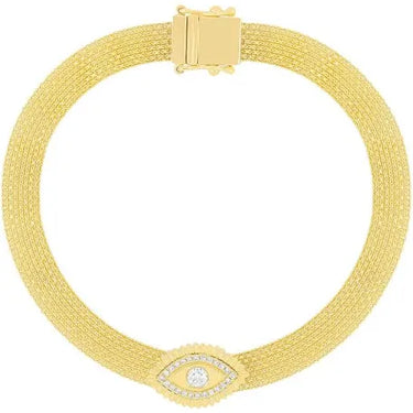 EF Collection Gold & Diamond Evil Eye Protection Mesh Bracelet