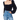 A woman wearing a navy blue velvet/knit-blend long sleeve bodysuit with puff sleeves and a sweetheart neckline, paired with blue jeans.