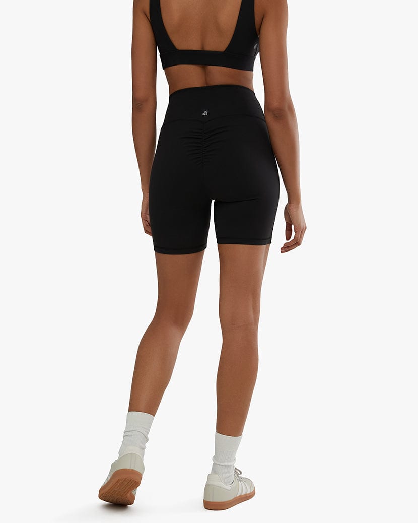 Load image into Gallery viewer, WEWOREWHAT Ruched Knit Black Biker Shorts
