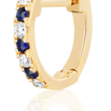 EF Collection Mini Diamond & Blue Sapphire Dot Yellow Gold Huggie (1 unit)