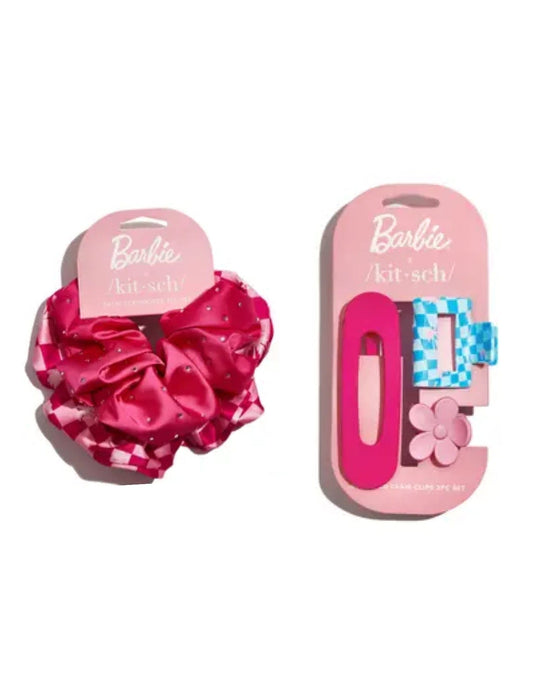KITSCH x Barbie Satin Scrunchies & Assorted Claw Clip Set