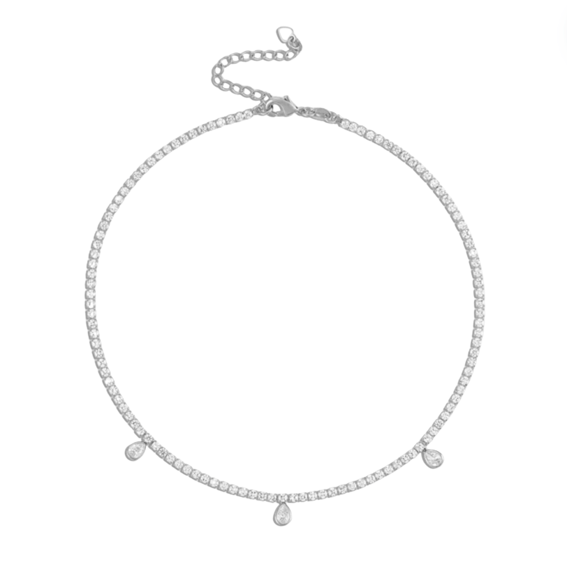 Load image into Gallery viewer, Alexa Leigh Pear Drop Sterling Silver Tennis Necklace (14&amp;quot;)
