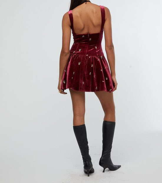 WEWOREWHAT Corset Peplum Burgundy Mini Dress