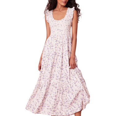 LoveShackFancy Chessie Dusty Lavender Floral Dress