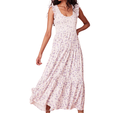 LoveShackFancy Chessie Dusty Lavender Floral Dress