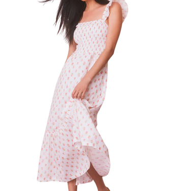 LoveShackFancy Guinevere Cotton Smocked Cerise Pink Maxi Dress