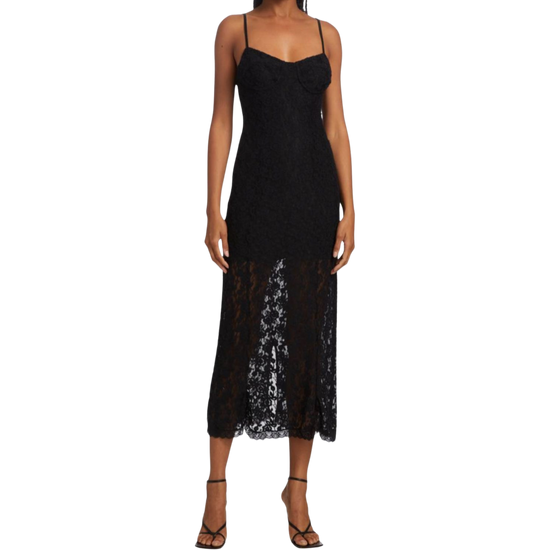 LoveShackFancy Sima Black Midi Dress