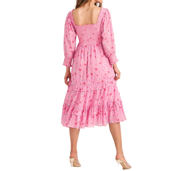 LoveShackFancy Miri Coral Blaze Midi Dress
