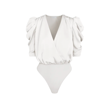 Adelyn Rae Lila Sateen Puff Sleeve White Bodysuit