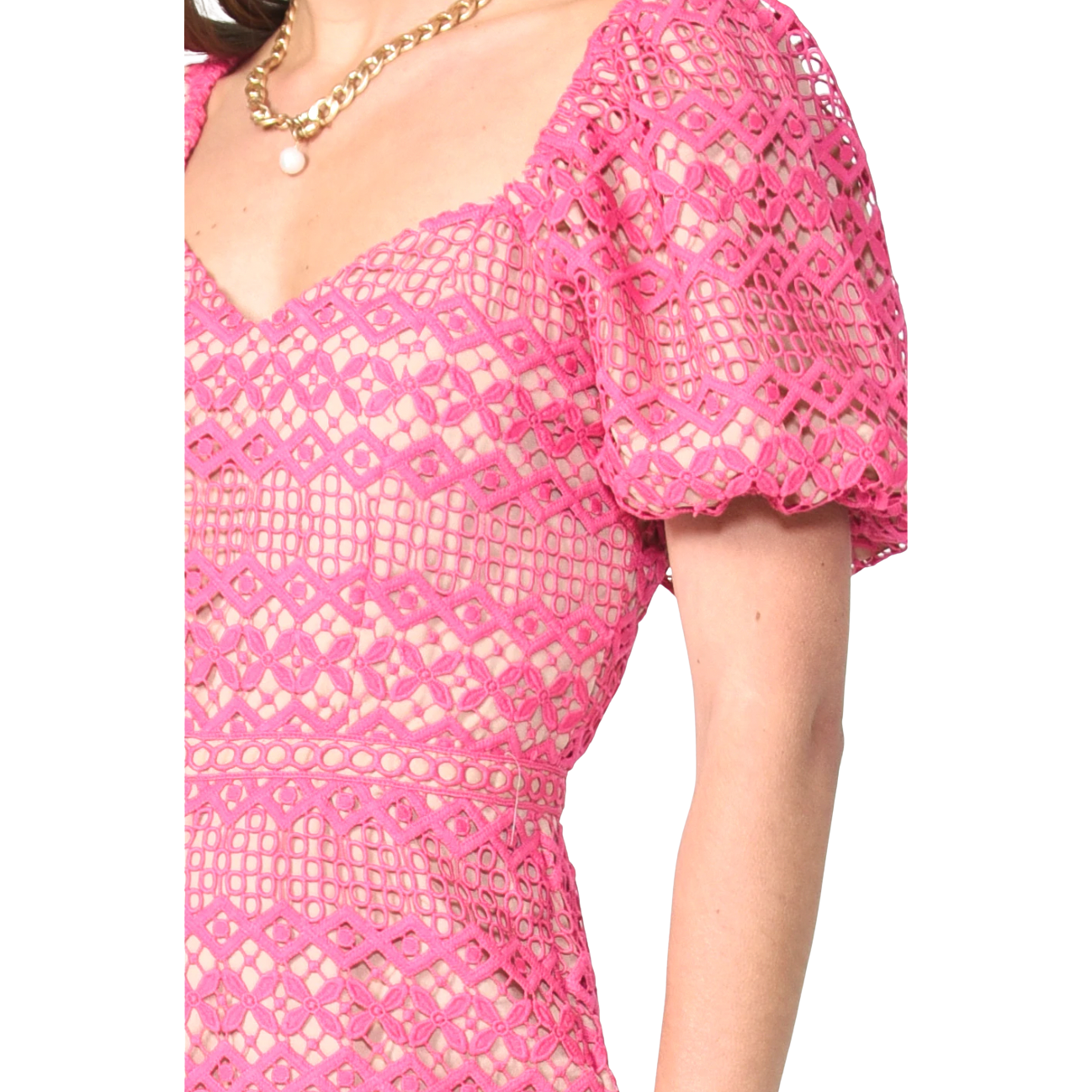 Adelyn Rae Praya Tie Back Crochet Lace Sorbet Pink Romper