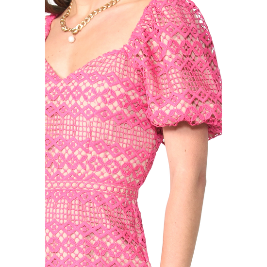 Adelyn Rae Praya Tie Back Crochet Lace Sorbet Pink Romper