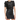 A cropped black sequin top with puffy sleeves, featuring a leather-look belt and a leather skirt.
