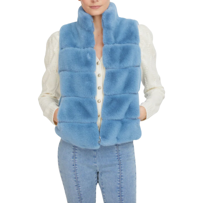 Load image into Gallery viewer, Generation Love Roxanne Denim Blue Faux Fur Vest
