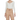 A woman wearing a beige cream-colored long-sleeve sweater top with a scoop neckline and quarter zip detail, paired with matching beige trousers.