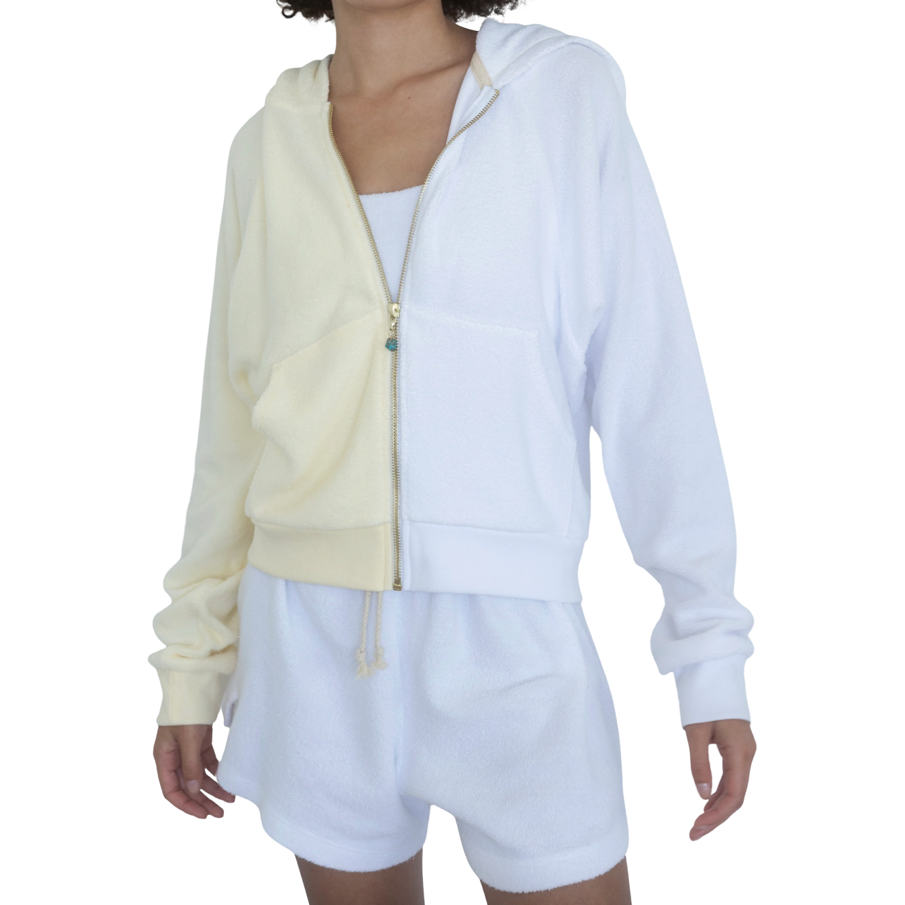 Load image into Gallery viewer, DONNI Duo Zip Up Powder/Creme Hoodie
