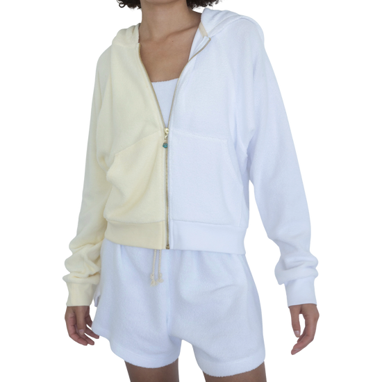 Load image into Gallery viewer, DONNI Duo Zip Up Powder/Creme Hoodie
