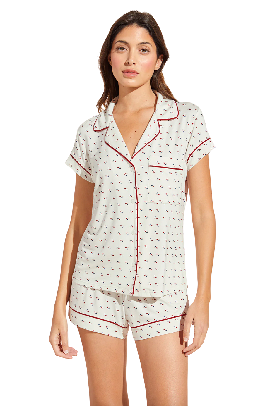 Eberjey Gisele Triple Heart Red Short PJ Set