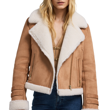 Generation Love Dion Vegan Suede Shearling Cognac Moto Jacket