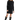 A woman standing wearing a black ribbed mini dress with long sleeves and black boots.
