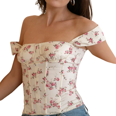 WEWOREWHAT Ruched Cup Vintage Roses Corset Top