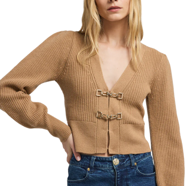 Generation Love Monse Saddle Buckle Closure Camel Cardigan