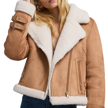 Generation Love Dion Vegan Suede Shearling Cognac Moto Jacket