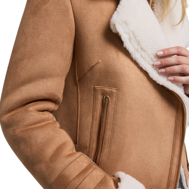 Generation Love Dion Vegan Suede Shearling Cognac Moto Jacket