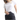 A person wearing a white crew neck t-shirt and black jeans.