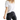 woman wearing a relaxed fit v-neck white tee shirt with black jeans