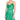A woman wearing a green tank top with beaded straps and a cowl neck, with an open back.